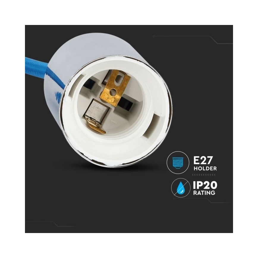 Barošanas vads 1xE27/60W/230V zila/spīdīgi hromēts