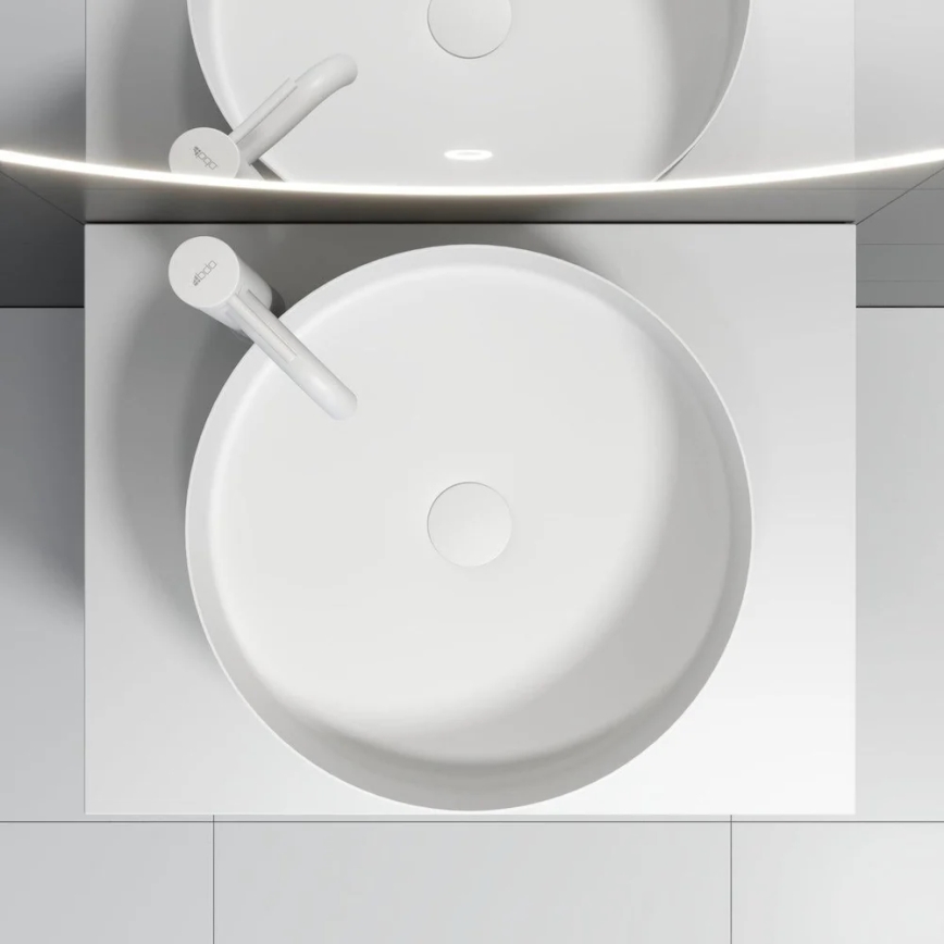 BATH DELUXE 06-040-16-01-00 - Uz virsmas uzstādamā izlietne LJORDAL, diametrs 40 cm, nerūsējošais tērauds/matēta balta apdare