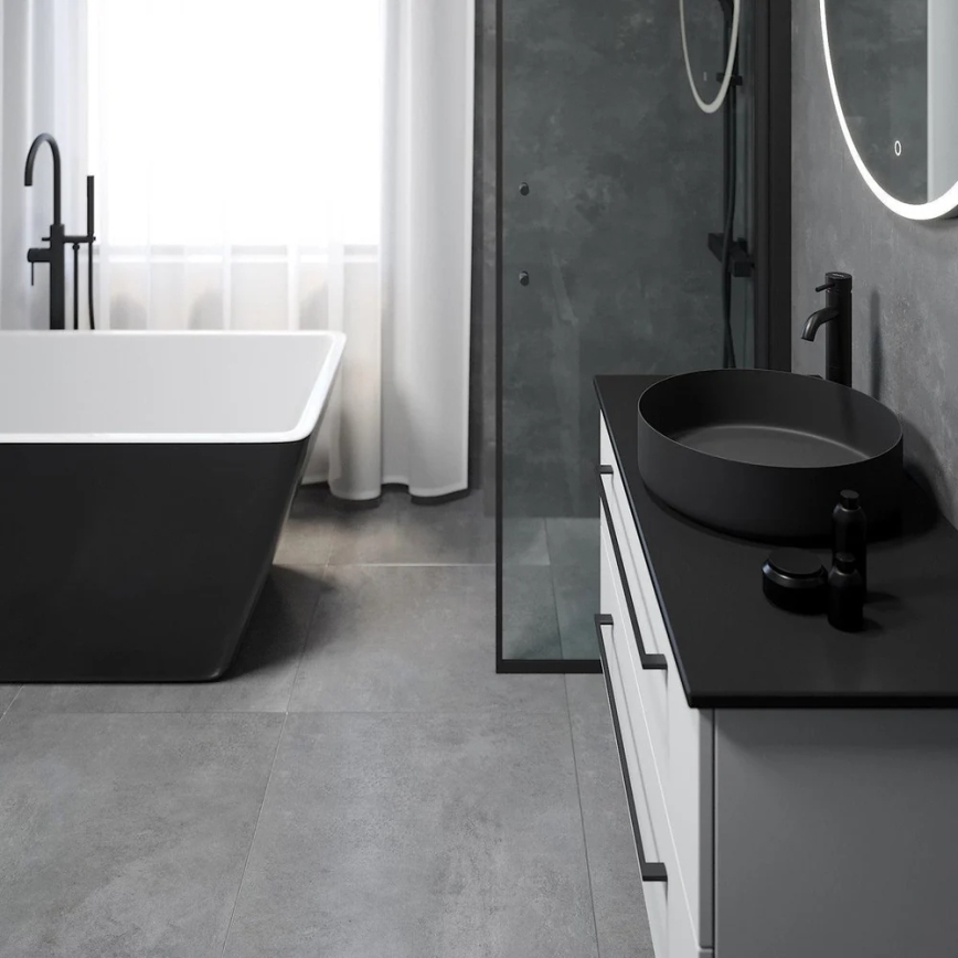 BATH DELUXE 06-040-16-02-00 - Virsmā uzstādamā izlietne LJORDAL, diametrs 40 cm, nerūsējošais tērauds/matēta melna