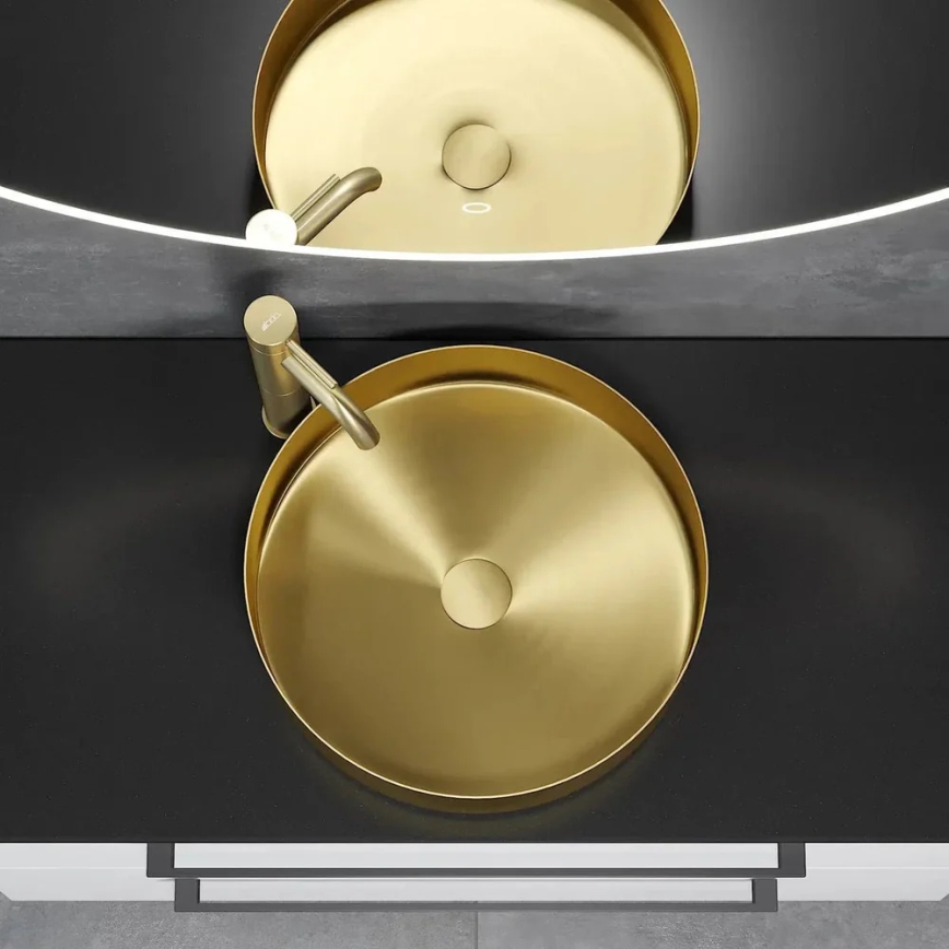 BATH DELUXE 06-040-16-70-00 - Uz virsmas uzstādāma izlietne LJORDAL, diametrs 40 cm, nerūsējošais tērauds / birstēta misiņa