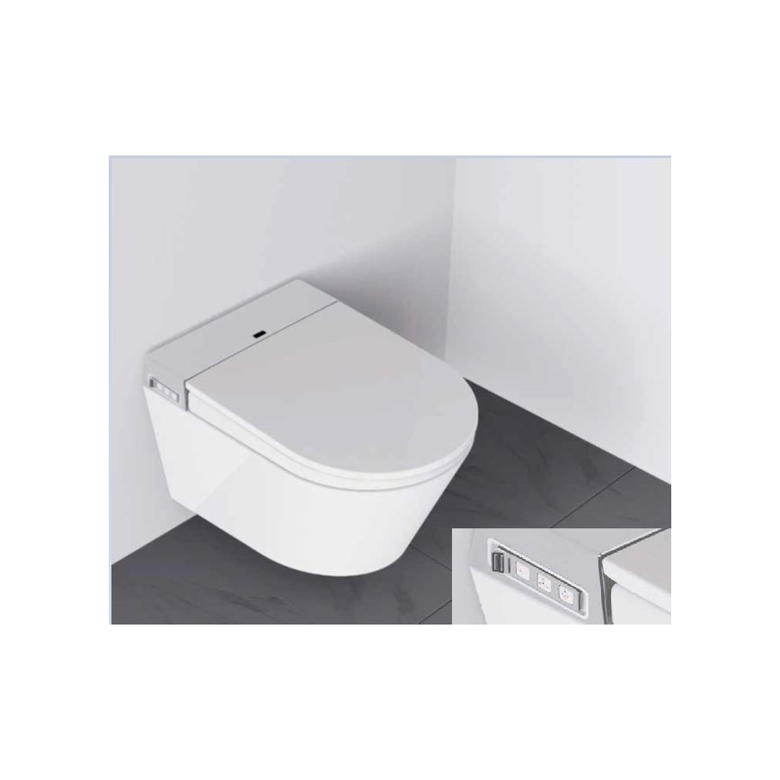 BATH DELUXE 21-040-02-11-00 - Pie sienas montējams tualetes pods ar bidē un tualetes poda vāku SoftClose TISVILDELEJE 1600W/230V balta + tālvadības pults