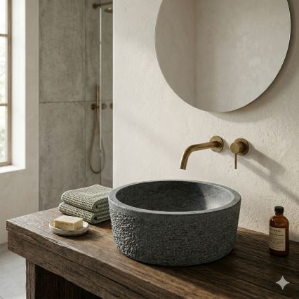 Bathco 00308 - DUAL virsmas izlietne Ø 40,5 cm akmens/pelēka