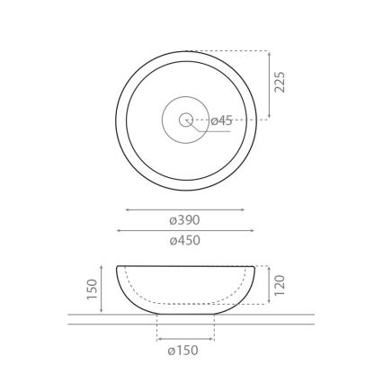 Bathco 00317 - Virsmas uzstādāmā izlietne PUKET Ø 45 cm akmens/pelēka