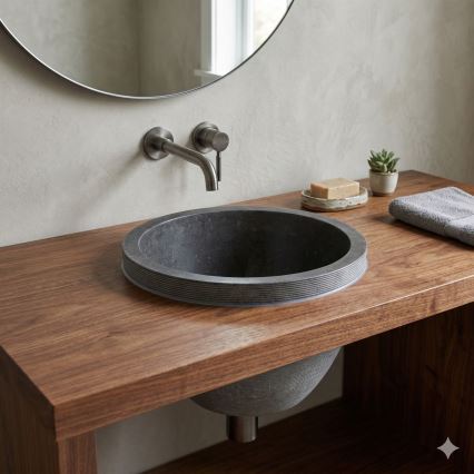 Bathco 00374 - Iebūvējama virsmas izlietne MIRAGE, Ø 40 cm, akmens/pelēks