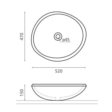 Bathco 00393 - Virsmā uzstādāma izlietne RIO 52x47 cm akmens/pelēka