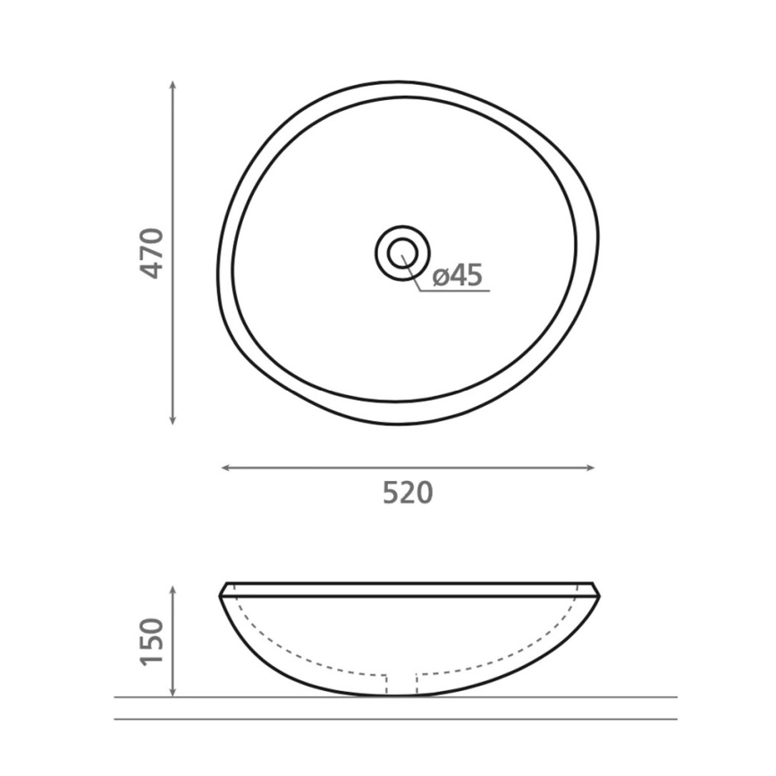 Bathco 00393 - Virsmā uzstādāma izlietne RIO 52x47 cm akmens/pelēka