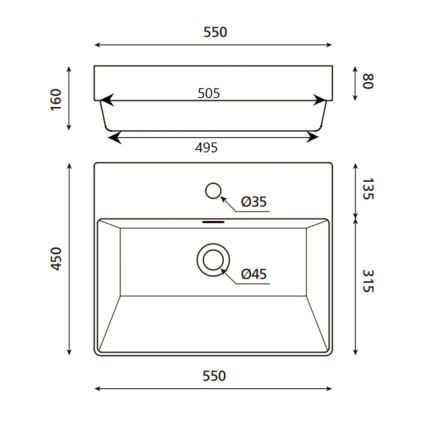 Bathco 0062 - Iebūvējamā izlietne FUNCHAL 55x45 cm porcelāns/balta