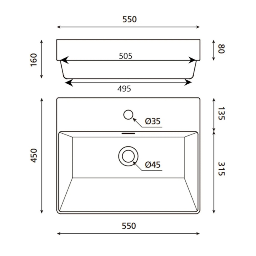 Bathco 0062 - Iebūvējamā izlietne FUNCHAL 55x45 cm porcelāns/balta