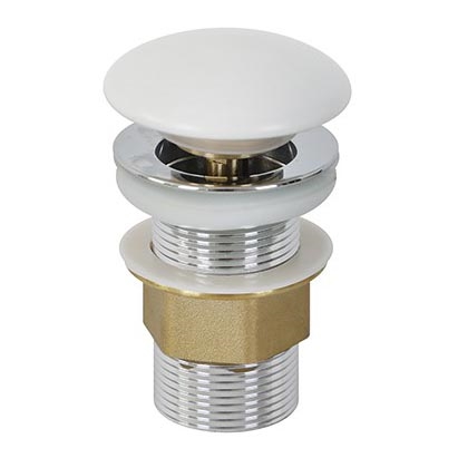 Bathco 0212MT - izlietnes aizbāžnis bez pārplūdes CLICK-CLACK, Ø 6 cm, spīdīgs hroms/matēta balta apdare