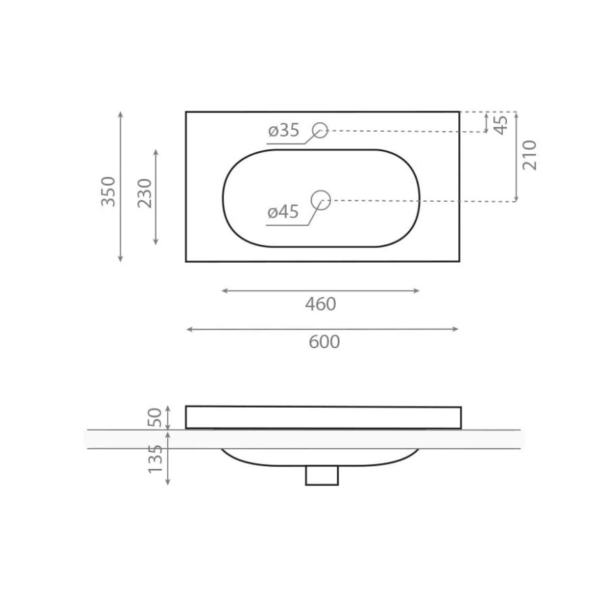 Bathco 0516 - Iebūvējamā izlietne ICE 60x35 cm sveķi/balta