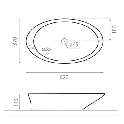 Bathco 4020 - Uz virsmas uzstādāma izlietne PURE 62x37 cm porcelāns/balta