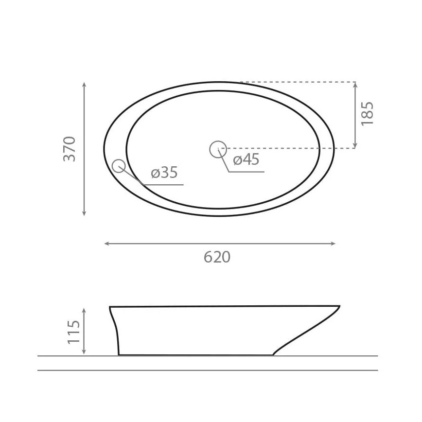 Bathco 4020 - Uz virsmas uzstādāma izlietne PURE 62x37 cm porcelāns/balta