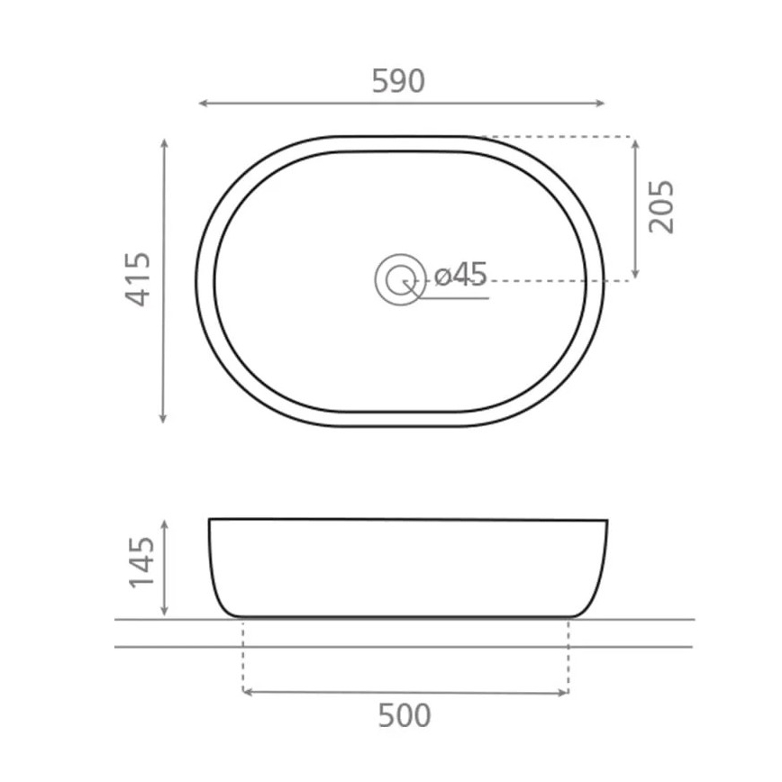 Bathco 4037 - Virsmas uzstādāma izlietne TOULOUSE 59x41,5 cm porcelāns/balta