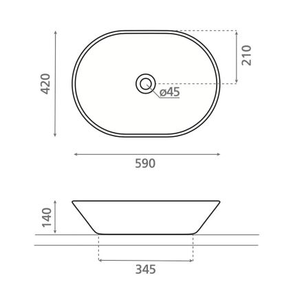 Bathco 4038 - Virsmas uzstādāma izlietne TOULOUSE 59x42 cm porcelāns/balts