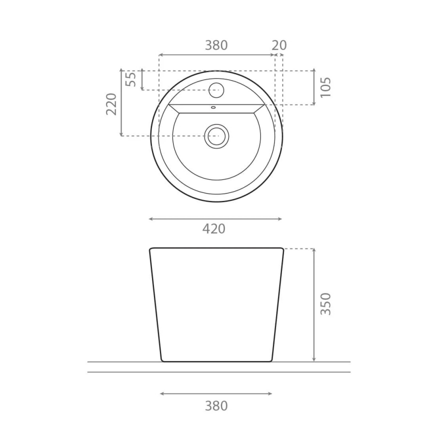 Bathco 4057 - Virsmas uzstādāma izlietne FLORENCIA Ø 42 cm porcelāns/balts