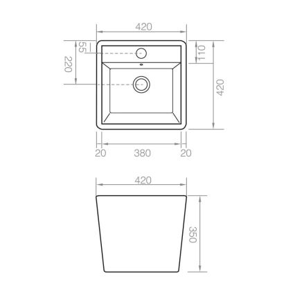 Bathco 4059 - GENOVA virsmas izlietne 42x42 cm porcelāns/balta