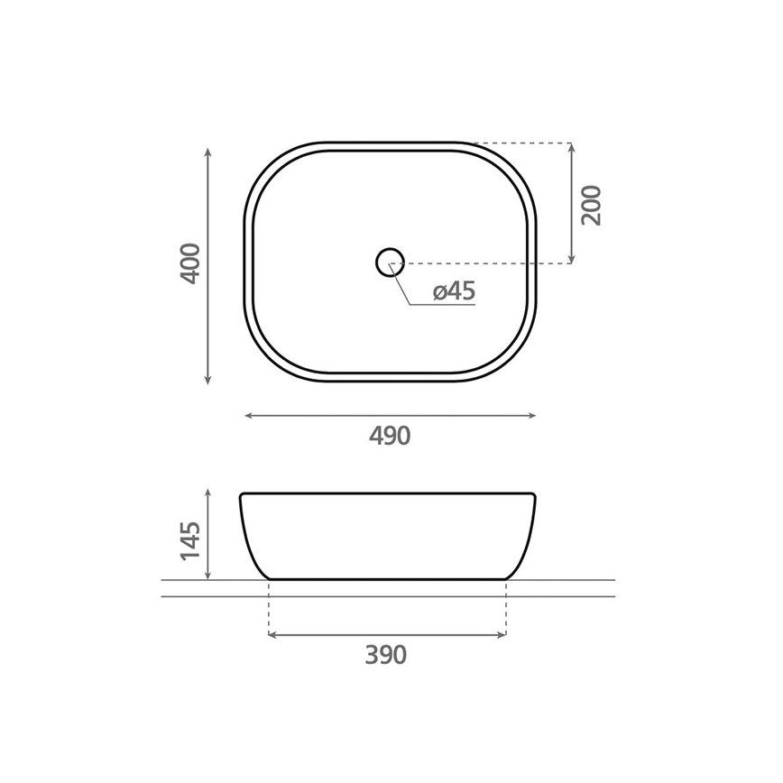 Bathco 4072 - OLEA virsmas uzstādāma izlietne 49x40 cm porcelāns/balts