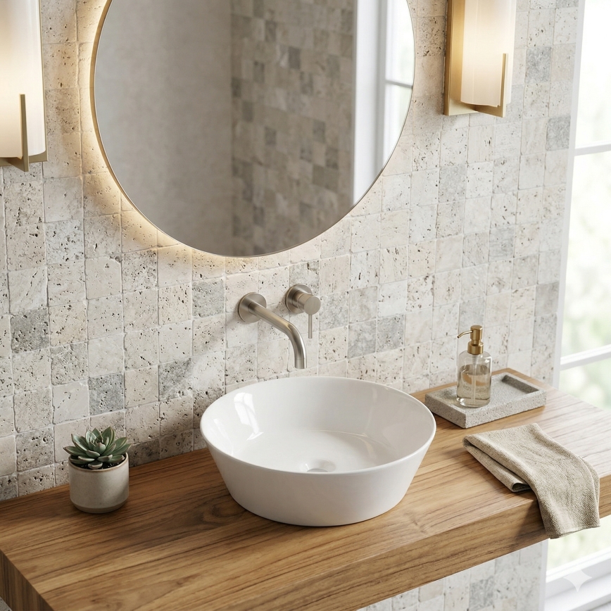 Bathco 4087 - VOLTA uz virsmas uzstādāma izlietne Ø 42 cm porcelāns/balts