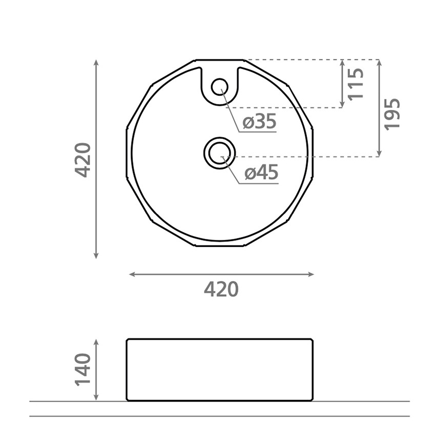 Bathco 4158 - Uz virsmas uzstādāma izlietne CIRCUS, Ø 42 cm, porcelāns, balta