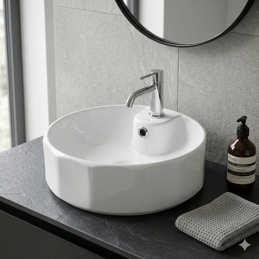 Bathco 4158 - Uz virsmas uzstādāma izlietne CIRCUS, Ø 42 cm, porcelāns, balta