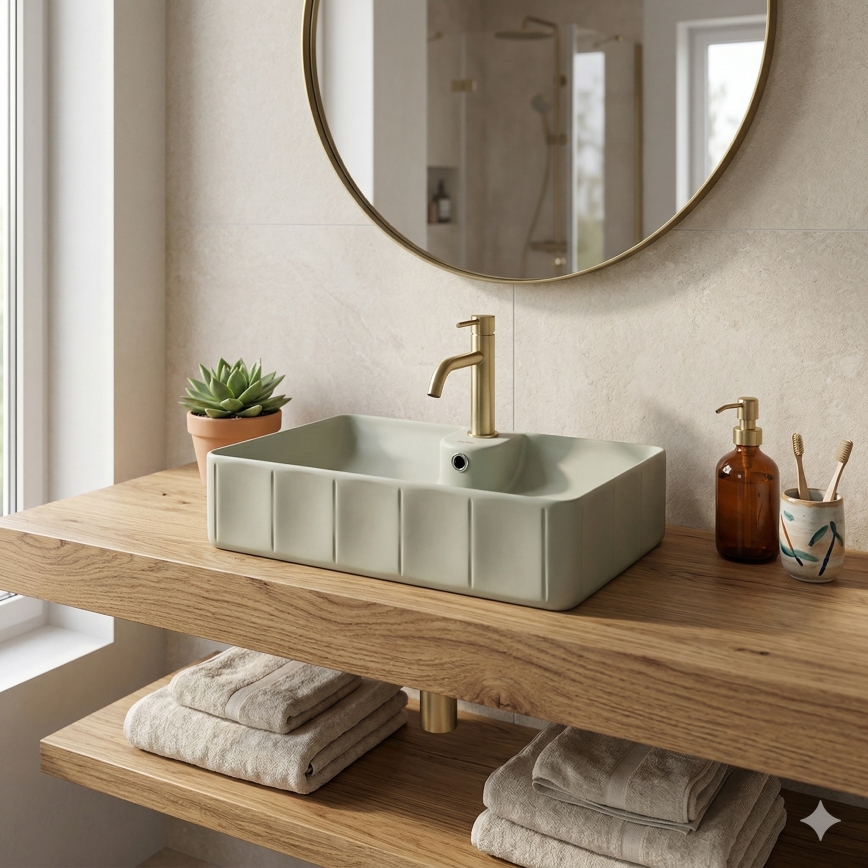 Bathco 4161 - Uz virsmas uzstādāma izlietne CIRCUS 61x40,5 cm porcelāns/bēšs