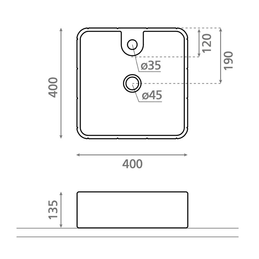 Bathco 4162 - Virsmas uzstādāma izlietne CIRCUS 40x40 cm porcelāns/bēša