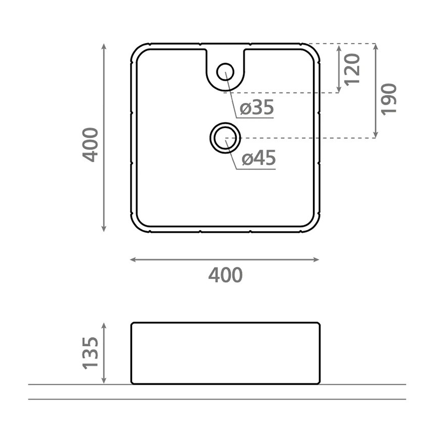 Bathco 4163 - Virsmas uzstādāma izlietne CIRCUS 40x40 cm porcelāns/balta