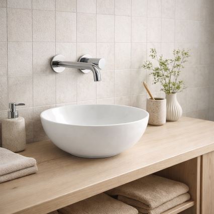 Bathco 4914 - Virsmas uzstādāma izlietne DAKAR Ø 30 cm, porcelāns/balta