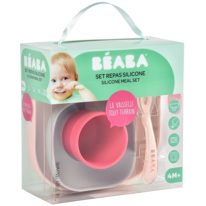 Beaba - Bērnu trauku komplekts, Rozā, 4 gab.