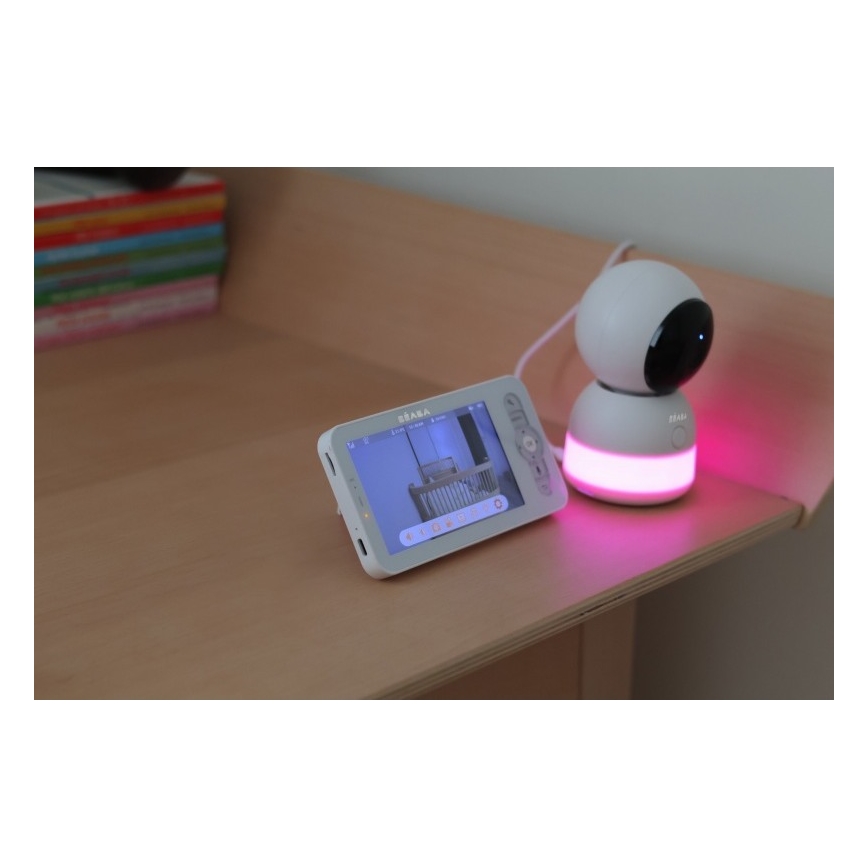 Beaba - Viedā uzlādējamā bērnu uzrauga ar ZEN NIGHT 720p monitoru, 5V, 4000 mAh, Wi-Fi, balta