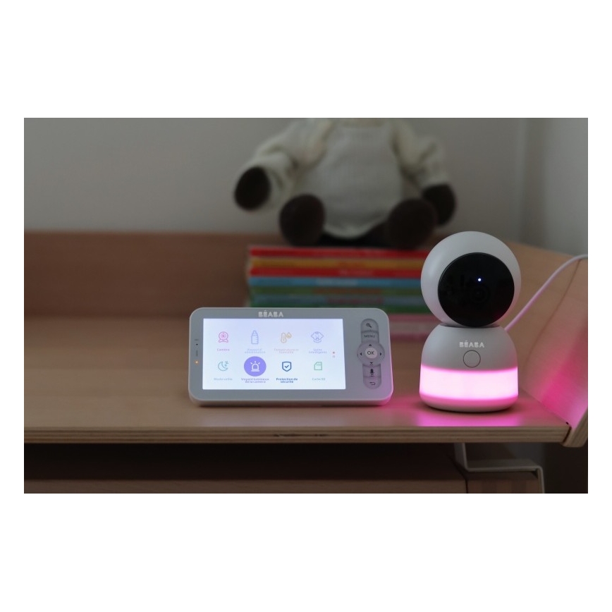 Beaba - Viedā uzlādējamā bērnu uzrauga ar ZEN NIGHT 720p monitoru, 5V, 4000 mAh, Wi-Fi, balta