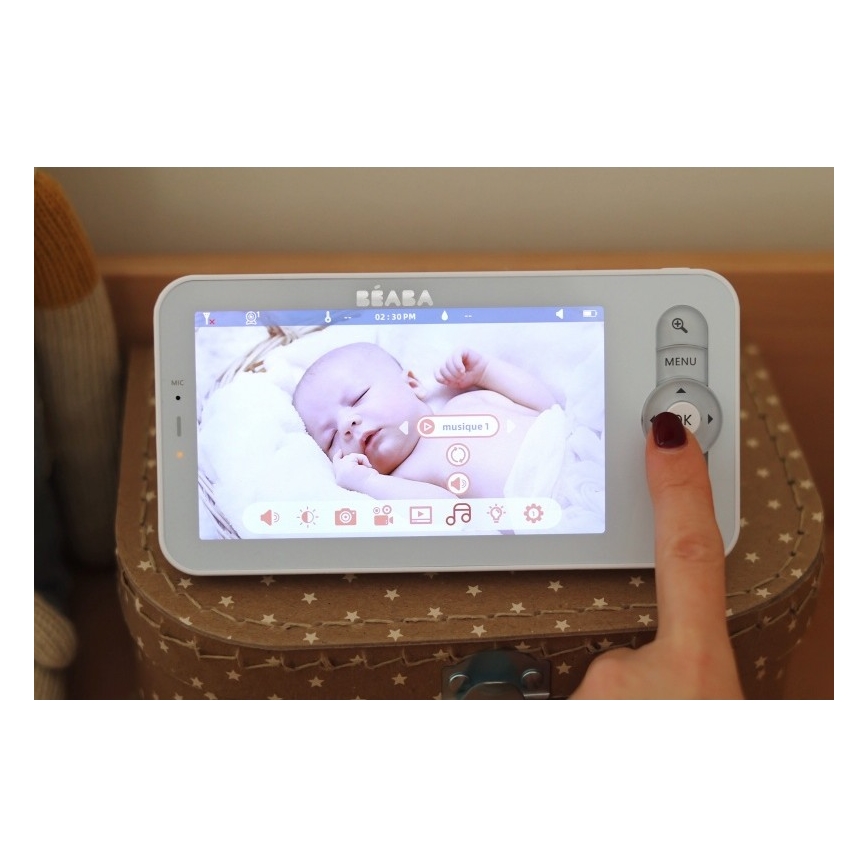Beaba - Viedā uzlādējamā bērnu uzrauga ar ZEN NIGHT 720p monitoru, 5V, 4000 mAh, Wi-Fi, balta