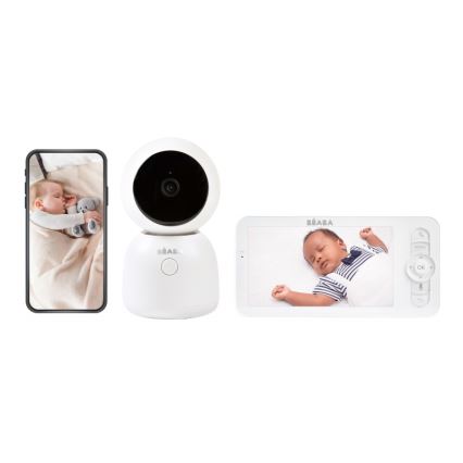 Beaba - Viedā uzlādējamā bērnu uzrauga ar ZEN NIGHT 720p monitoru, 5V, 4000 mAh, Wi-Fi, balta