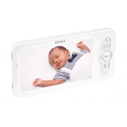 Beaba - Viedā uzlādējamā bērnu uzrauga ar ZEN NIGHT 720p monitoru, 5V, 4000 mAh, Wi-Fi, balta
