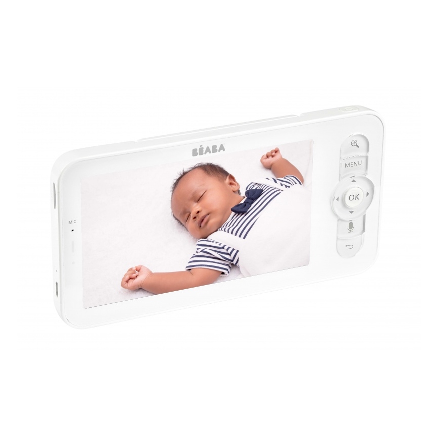Beaba - Viedā uzlādējamā bērnu uzrauga ar ZEN NIGHT 720p monitoru, 5V, 4000 mAh, Wi-Fi, balta