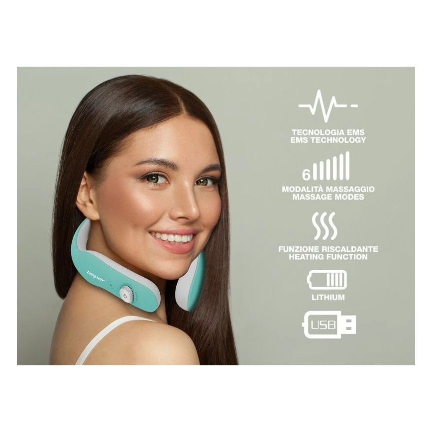 Beper - Uzlādējams EMS kakla masāžas aparāts, 5V/900 mAh, mint krāsā