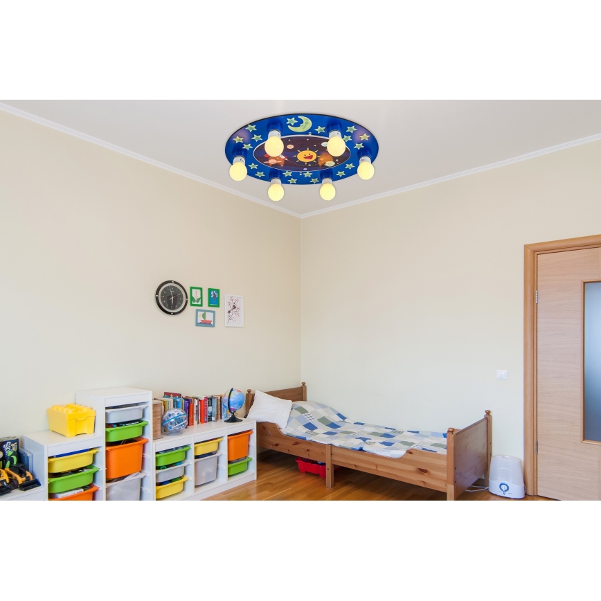 Bērnu griestu gaismeklis LUCCA 6xE27/24W/230V zils