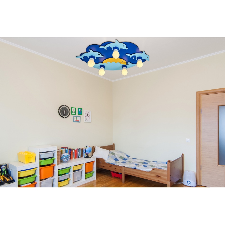 Bērnu griestu lampa LUCCA 5xE27/24W/230V zila