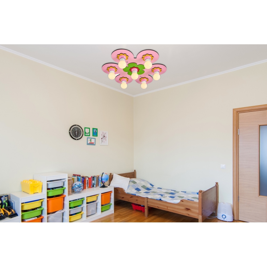 Bērnu griestu lampa LUCCA 7xE27/24W/230V rozā
