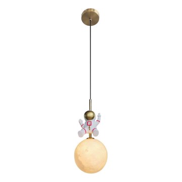Bērnu lustra ar auklu ASTRONAUT 1xE27/60W/230V d. 15 cm zelta/bēša