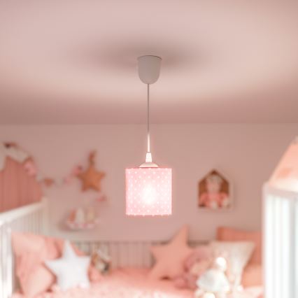Bērnu lustra ar auklu DOTS 1xE27/15W/230V d. 15 cm rozā