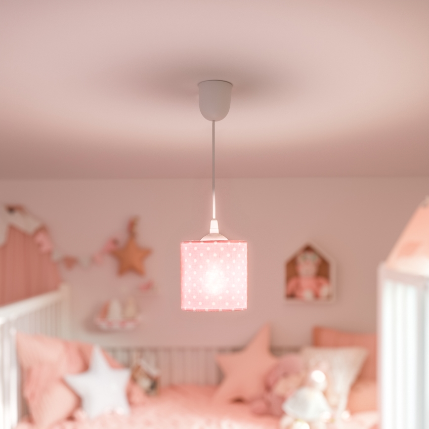 Bērnu lustra ar auklu DOTS 1xE27/15W/230V d. 15 cm rozā