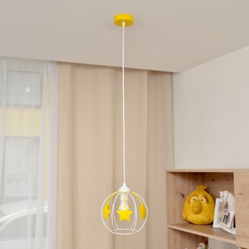 Bērnu lustra ar auklu STARS 1xE27/15W/230V dzeltena/balta