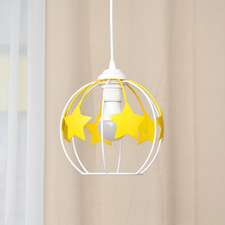 Bērnu lustra ar auklu STARS 1xE27/15W/230V dzeltena/balta