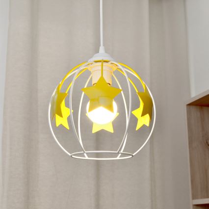 Bērnu lustra ar auklu STARS 1xE27/15W/230V dzeltena/balta