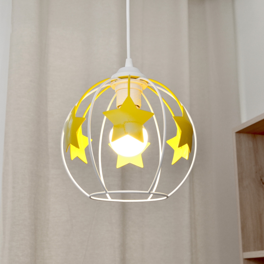 Bērnu lustra ar auklu STARS 1xE27/15W/230V dzeltena/balta