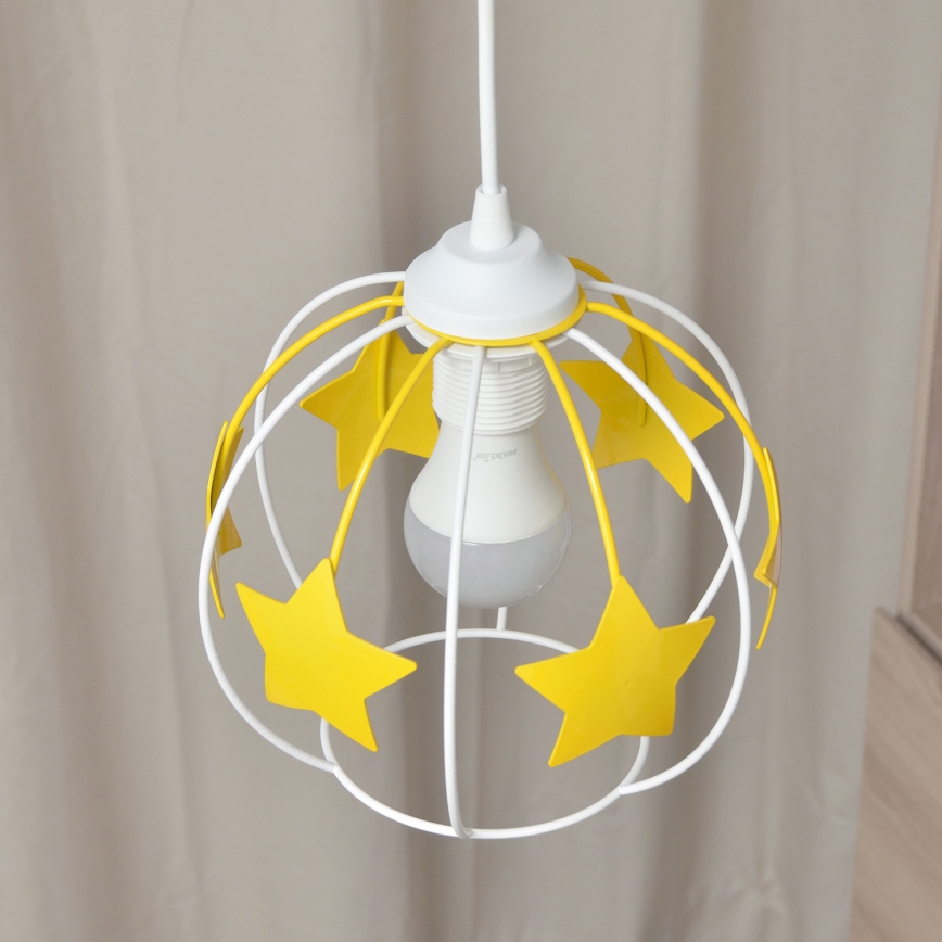 Bērnu lustra ar auklu STARS 1xE27/15W/230V dzeltena/balta