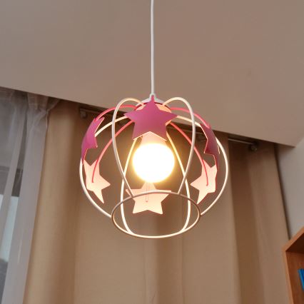 Bērnu lustra ar auklu STARS 1xE27/15W/230V rozā/balta