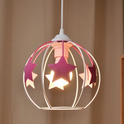Bērnu lustra ar auklu STARS 1xE27/15W/230V rozā/balta