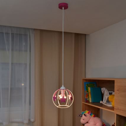 Bērnu lustra ar auklu STARS 1xE27/15W/230V rozā/balta